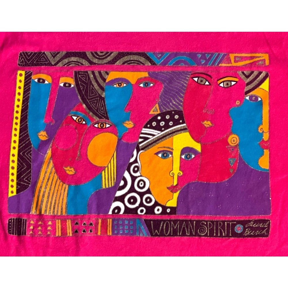 Vintage 90's Laurel Burch Women Spirit Pink Pride Graphic Print One Size T-Shirt - Picture 8 of 9